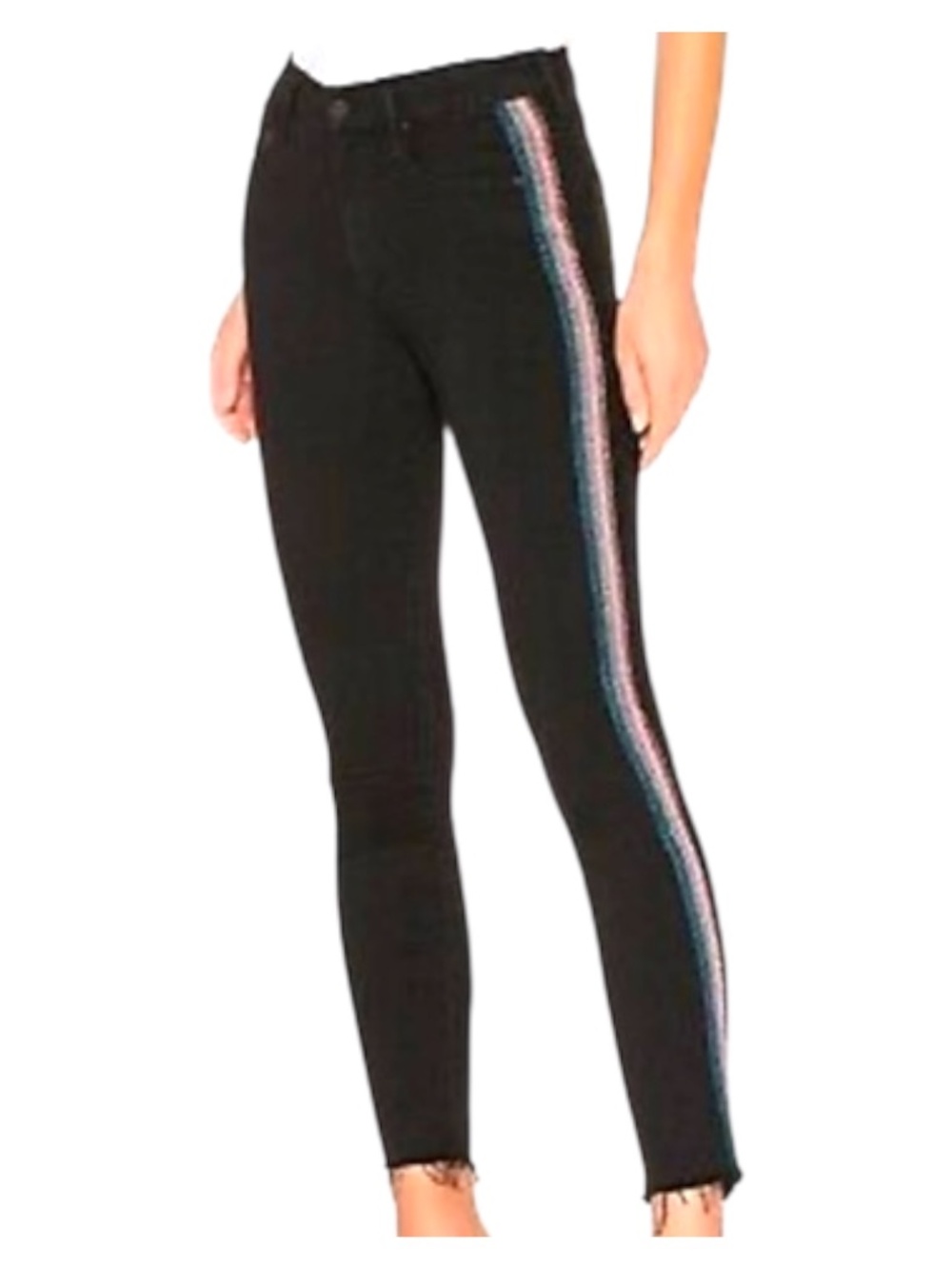 MOTHER Hi Waisted Looker Ankle Fray Jeans Guilty Gilded Racer. Black. 27 VEUC
